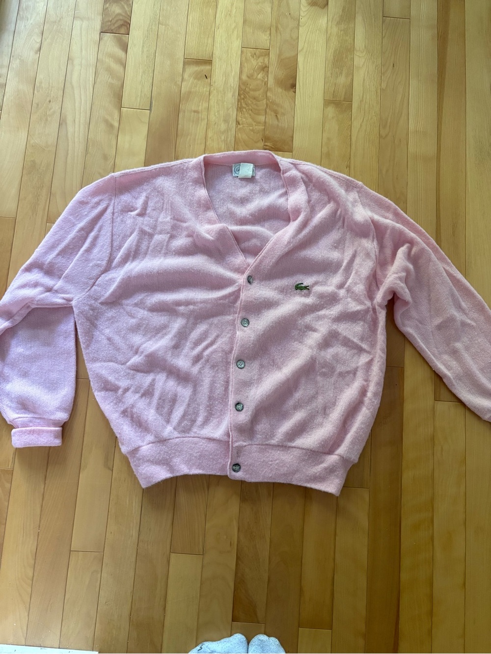 Vintage 80s Lacoste Light Pink V-Neck Button Cardigan